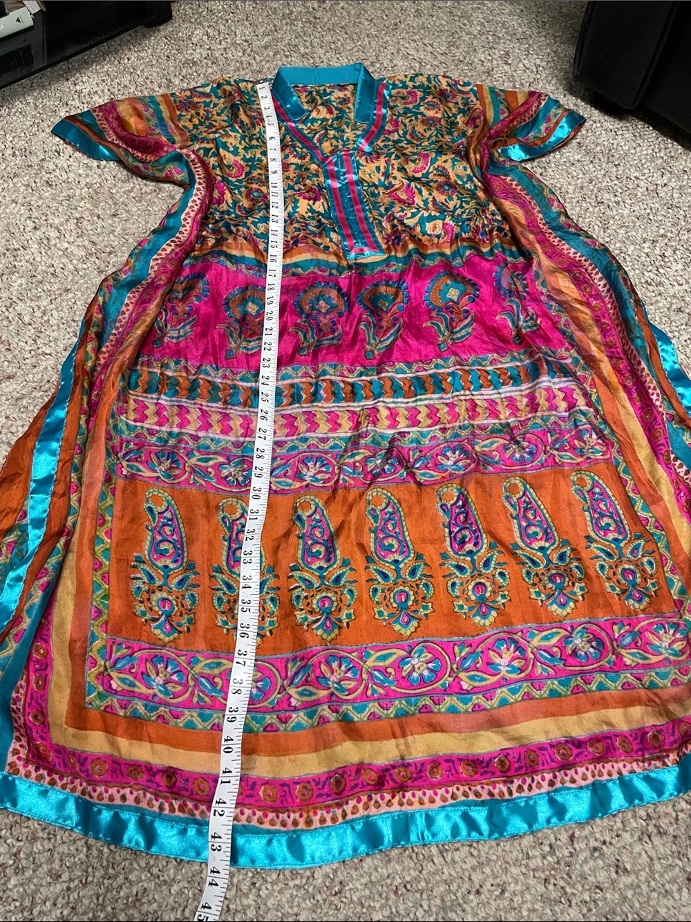 Vintage 100% silk boho printed caftan - Picture 4 of 8